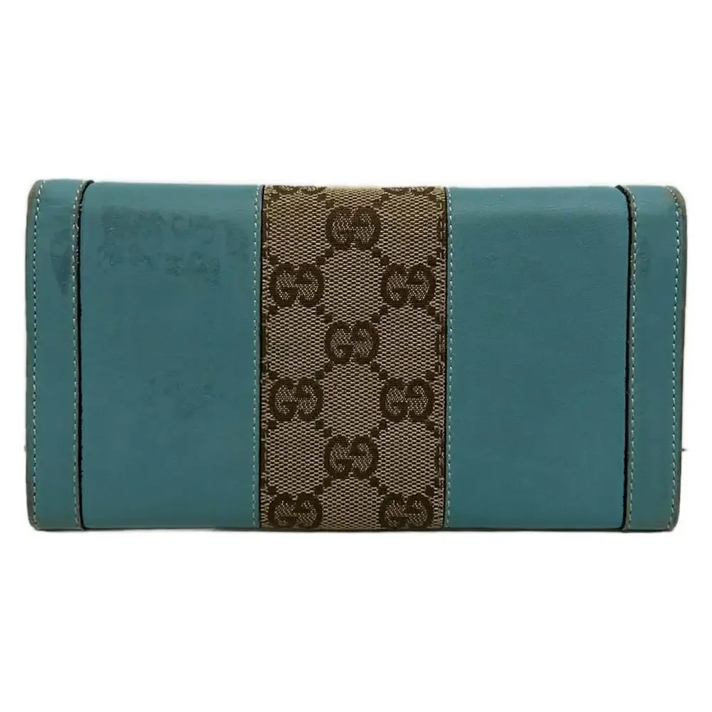 Gucci GG Long Wallet 120926 Light Blue Beige Dark Brown Leather Jacquard